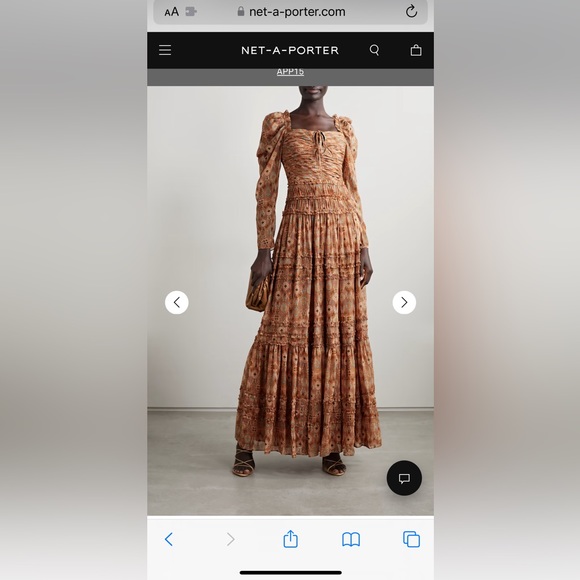 Ulla Johnson Rabia Metallic Thread Ikat Long Sleeve Silk Gown - Picture 4 of 6